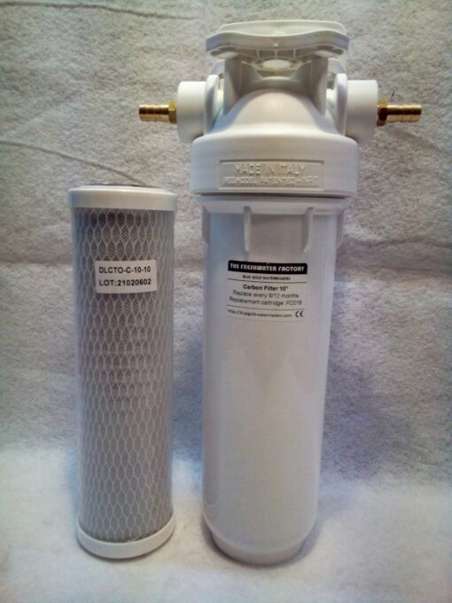 Carbon filter for chlorine removal with DOE 10” cartridge assembly