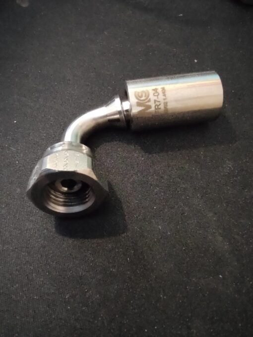 1/4" BSP 90° Swivel Female 60° Cone for SAE100 R7 High Pressure Hose complete with Ferrule