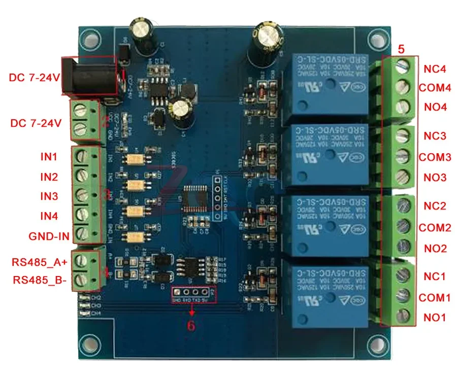 Modbus-RTU 4 Channel Relay Module RS485