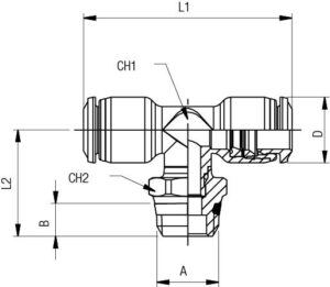 Alternative view of Quick Fit Orienting TEE Male Adapter “Central Leg 1/4" UNIVERSAL SHORT” for permeate hose 1/4"
